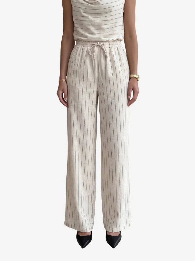 MY FASHION Natural MY FASHION High Waist Striped Cowl Neck Two-Piece Set for Women | Best Price UAE